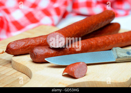 Kabanos, Cabanossi, Kabanossi, Cabanos, Kabanosy, Dauerwurst Foto Stock