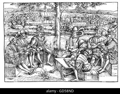XVI secolo, consiglio Schmalkaldik in tempo di guerra (1546-1547), il conflitto fra le forze dell'Imperatore Carlo V e i luterani Schmalkaldic League. L'atmosfera bucolica nell'illustrazione non deve trarre in inganno: la guerra Schmalkaldik è stata relativamente breve ma piuttosto sanguinoso episodio della guerra a seguito della Riforma luterana e presumibilmente causati da esso. Foto Stock