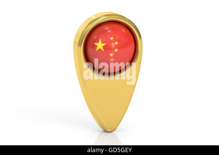 Puntatore Mappa con bandiera della Cina, 3D rendering isolati su sfondo bianco Foto Stock
