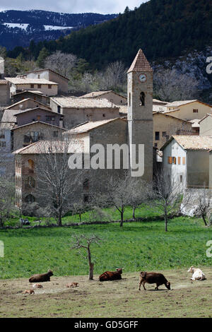 Il villaggio di Gósol, vicino a Berga, Catalogna, Spagna. L'artista Picasso hanno trascorso qualche tempo qui e dipinto alcuni dei suoi lavori. Foto Stock