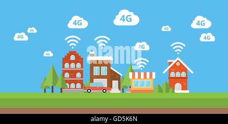 4g network wifi internet city smart city wireless vettore a banda larga Illustrazione Vettoriale