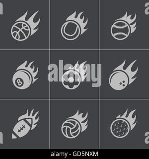 Vettore fuoco nero sport palle set di icone Illustrazione Vettoriale