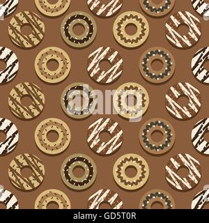 Seamless pattern diverso stile ciambelle al cioccolato di sfondo illustrazione vettoriale Illustrazione Vettoriale