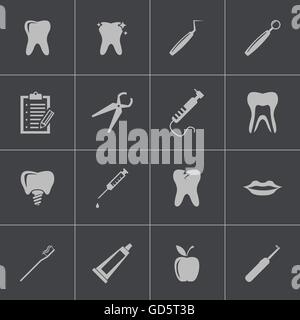Vettore dentale nero set di icone Illustrazione Vettoriale