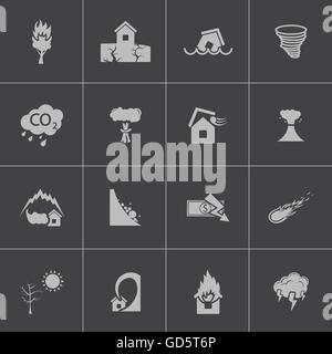 Vettore disastro nero set di icone Illustrazione Vettoriale