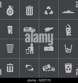 Vettore garbage nero set di icone Illustrazione Vettoriale