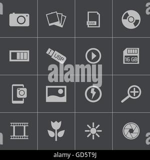 Vettore foto nero set di icone Illustrazione Vettoriale
