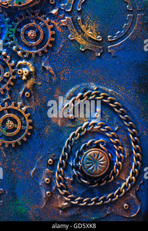 Fatte a mano steampunk meccanica di sfondo denti ruote Foto Stock