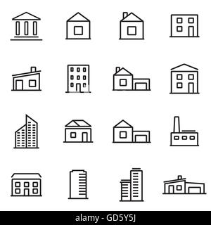 Illustrazione di vettore di linea sottile icone - Edifici Illustrazione Vettoriale