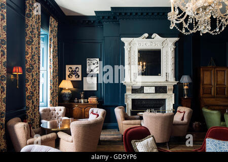 Vista interna della sala lounge. 76 Dean Street, Londra, Regno Unito. Architetto: SODA., 2016. Foto Stock