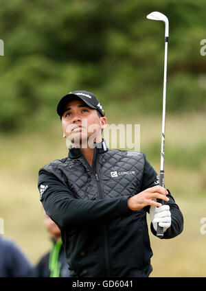 Australia Jason giorno dopo aver giocato con il suo tiro fuori dai limiti durante il giorno di pratica presso il Royal Troon Golf Club, South Ayrshire. Foto Stock