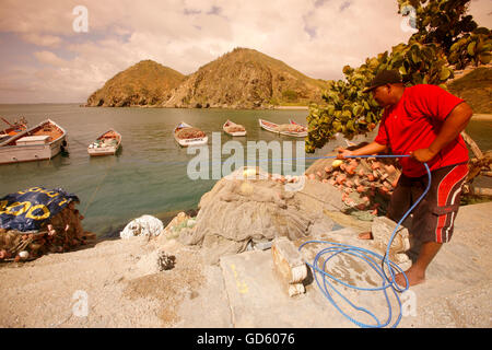 La spiaggia della città di Pampatar sulla Isla Margarita nel mar dei Caraibi del Venezuela. Foto Stock