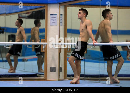 Gran Bretagna Max Whitlock durante il team annuncio al Lilleshall National Sports Center, Newport. Foto Stock