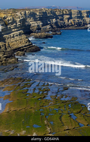 Scogliere a Costa Atlantica, Carvoeiro cape, Peniche, Estremadura, Portogallo Foto Stock