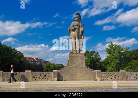 Massimiliano Bridge, Pallas Athena statua, Maximilianstrasse, Monaco, Monaco di Baviera, Germania Foto Stock