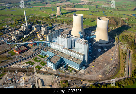 Vista aerea, centrali a carbone vegetale, RWE Westfalen Power Plant, ex centrale nucleare Hamm, Hamm, distretto della Ruhr Foto Stock