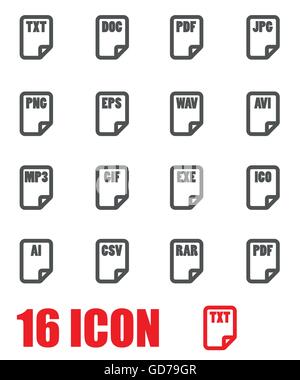 Vector grigio tipo file icona impostare Illustrazione Vettoriale
