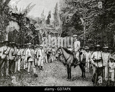 Philippine Guerra di Indipendenza. Ufficiali e soldati dell esercito Tagalog. Incisione di "L'illustrazione artistica", 1899. Foto Stock