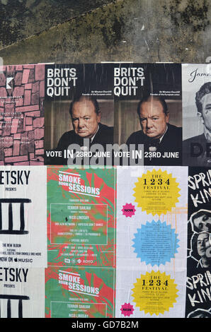 Winston Churchill UE rimangono poster, Shoreditch, Londra Giugno 2016 Foto Stock