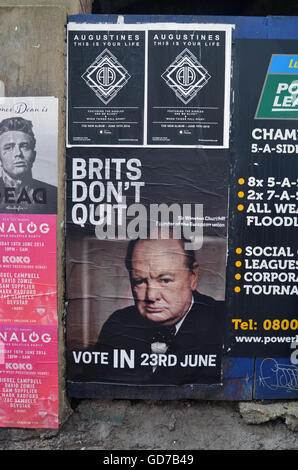 Winston Churchill UE rimangono poster, Shoreditch, Londra Giugno 2016 Foto Stock