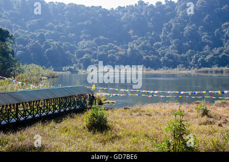 Vista del lago di Khecheopalri, ortografia, Sikkim, India Foto Stock
