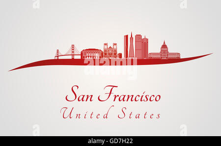 Skyline di San Francisco in rosso e grigio in modificabile file vettoriali Foto Stock