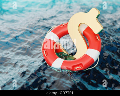 US Dollar Sign all'interno del salvagente in acque aperte 3d illustrazione Concept Foto Stock