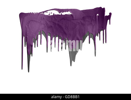 Viola e grigio gocciolamento di vernici isolati su sfondo bianco Foto Stock