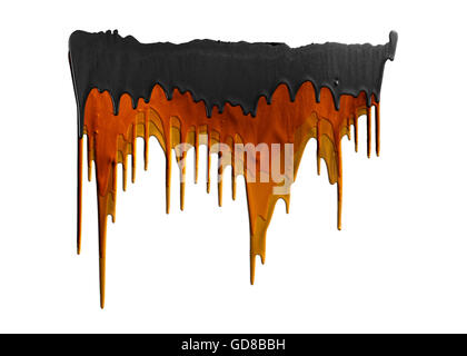 Tre tonalità di arancio e nero dipinge il gocciolamento isolati su sfondo bianco Foto Stock