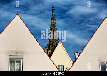 Architettura di alloggiamento con la Cattedrale di Ulm, Ulm Baden-Wuerttemberg Germania Europa Foto Stock