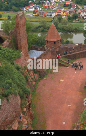 Wertheim, castello di Wertheim, fiume principale, Main-Tauber, Romantische Strasse, la strada romantica, questo Land, Germania. Foto Stock