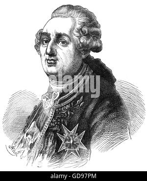 Louis XVI (1754 - 1793), nato Louis-Auguste, noto anche come Louis Capet, fu re di Francia dal 1774 fino alla sua deposizione nel 1792, sebbene il suo titolo formale dopo il 1791 era il re dei Francesi. Egli fu ghigliottinato il 21 gennaio 1793. Foto Stock