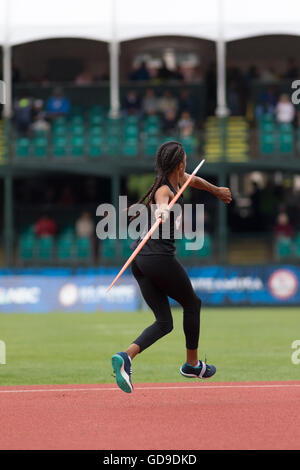 Eugene, Stati Uniti d'America. 10 Luglio, 2016. Erica Bougaud durante il giavellotto delle donne del Heptathlon al USATF 2016 prove olimpiche Foto Stock