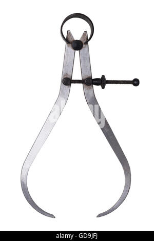 Un set di strumenti di calibri per la misurazione di distanze esterne su sfondo bianco Foto Stock