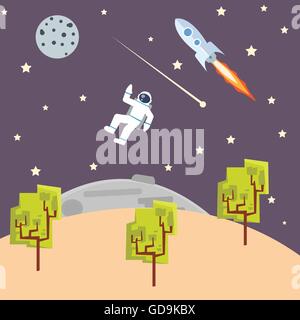 Lo spazio esterno illustrazione per bambini con stile spaceman rocket - Nave Illustrazione Vettoriale