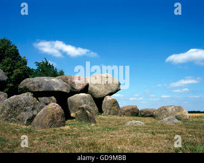 Antica pietra tomba come un grande dolmen in Drenthe Olanda. Esso è chiamato in olandese un Hunnebed Foto Stock