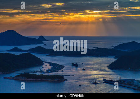 Xiapu, provincia del Fujian, fiori e bambù sunrise Foto Stock