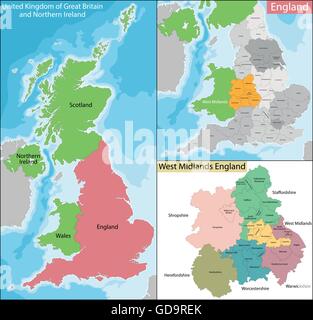 Mappa di West Midlands England Illustrazione Vettoriale
