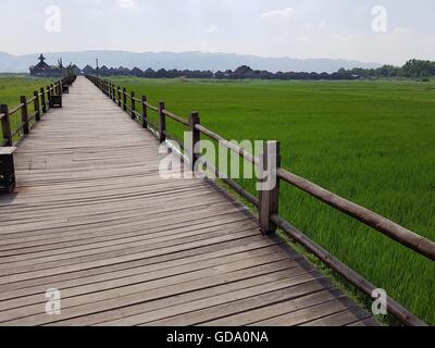 Vista dall'ingresso del Myanmar Treasure Resort, Lago Inle Foto Stock