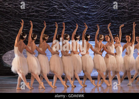 Londra, Regno Unito. Il 13 luglio 2016. La Australian Ballet eseguire Swan Lake - un principe in bilico tra due amori - durante una prova generale presso il London Coliseum. Le prestazioni eseguite dal 14 al 16 luglio 2016. Con Ambra Scott come Odette, Adam Bull come il principe Siegfried e Dimity Azoury come la baronessa von Rothbart. La coreografia di Graeme Murphy, direzione artistica di David McAllister a musica da . Foto Stock