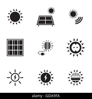 Nero di vettore di energia solare set di icone Illustrazione Vettoriale