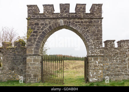 Irlanda, Offaly, Clonmacnoise, ingresso alle rovine del monastero di Clonmacnoise, che è un unico rovina monastica nella Contea di Offaly, sul fiume Shannon Foto Stock