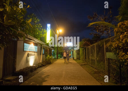 Costa Rica, Limón, tortuguero, parco nazionale di Tortuguero, la sera sui sentieri, davanti al "Budda Cafe', Costa Rica Foto Stock