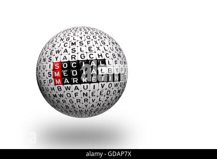 A cubetti con testo SMM , Social Media Marketing 3d sfera Foto Stock