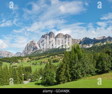 Cortina d'Ampezzo,Italia,montagna dolomitica Pomagagnon,campo con chalets Foto Stock