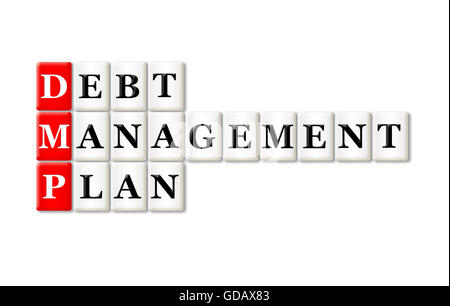 DMP - Debito piano di gestione acronimo su sfondo bianco Foto Stock
