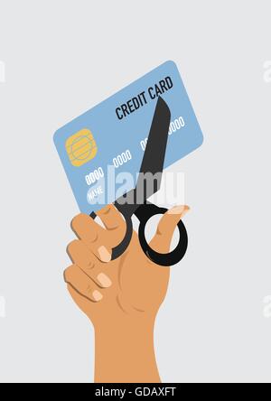 Il taglio di carta di credito con forbici. illustrazione vettoriale Illustrazione Vettoriale