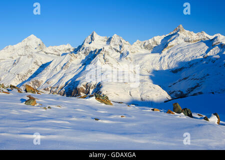 Dent Blanche - 4357 ms,Ober Gabelhorn - 4063 ms,Zinalrothorn - 4221 ms, Vallese, Svizzera Foto Stock