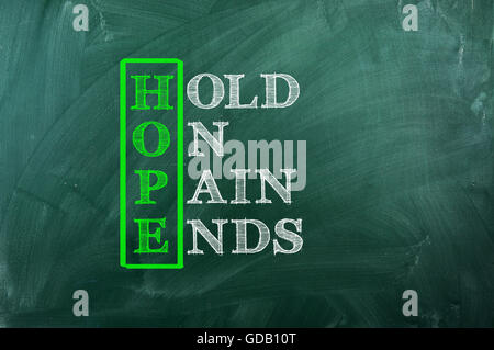 Acronimo di speranza scritti sulla lavagna verde Foto Stock