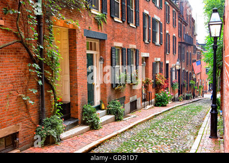 Acorn street in Beacon Hill, Boston Foto Stock